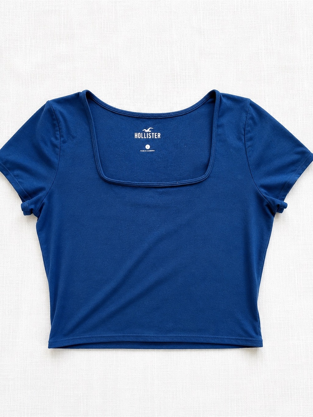 Hollister Blue Square Neck Cropped Baby Tee Size Large